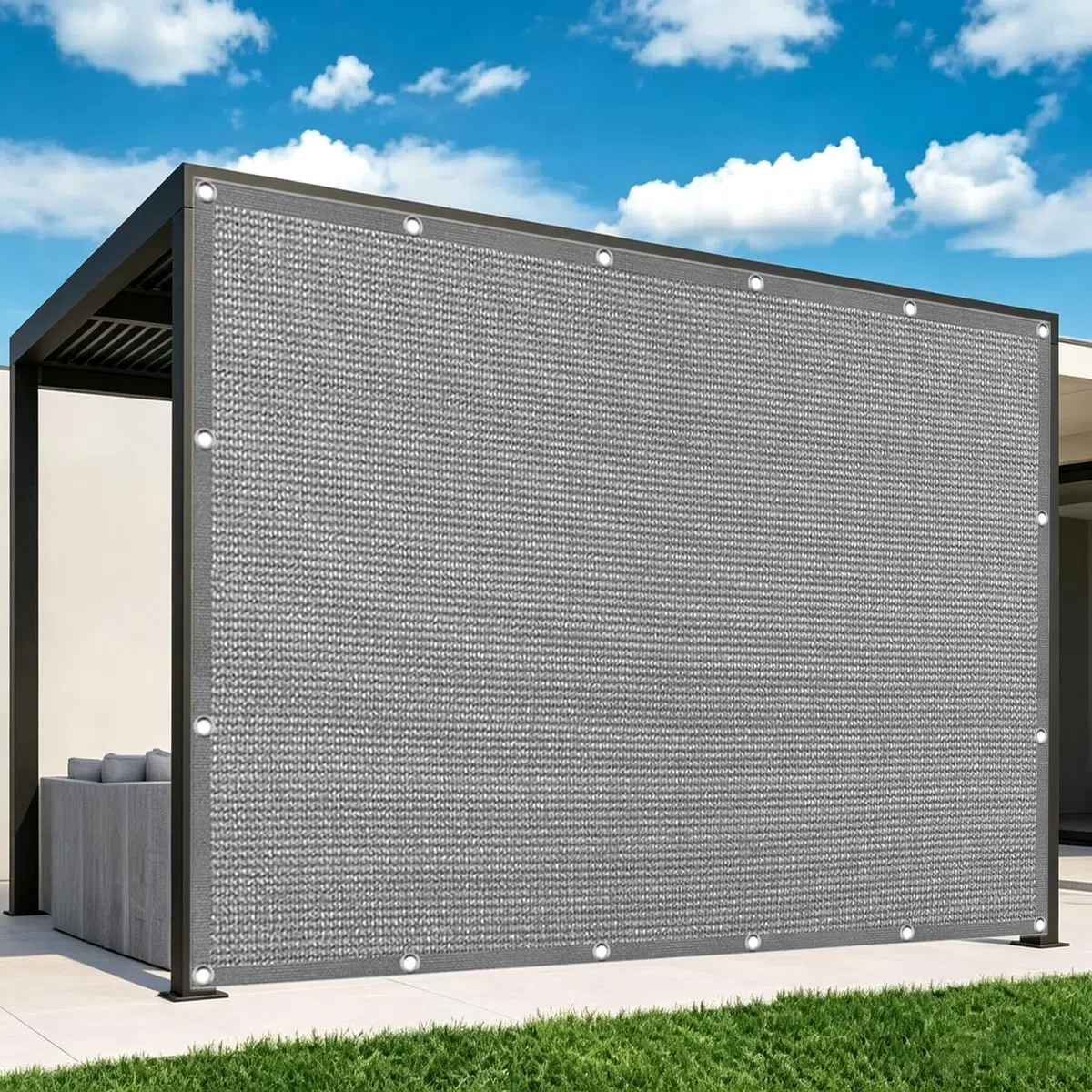 Vela Parasole 2 x 10.5 m in Tessuto Hdpe, Permeabile All'Aria e All'Acqua, Telo Ombreggiante Occhiellato Tenda da Sole Traspirante Rettangolare per Serra Cortile, Grigio Chiaro
