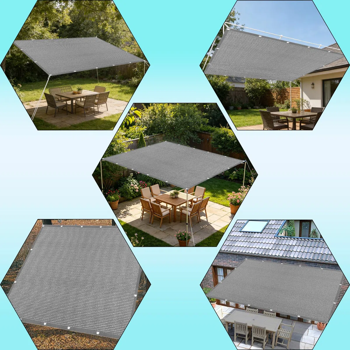 Vela Parasole 2 x 10.5 m in Tessuto Hdpe, Permeabile All'Aria e All'Acqua, Telo Ombreggiante Occhiellato Tenda da Sole Traspirante Rettangolare per Serra Cortile, Grigio Chiaro