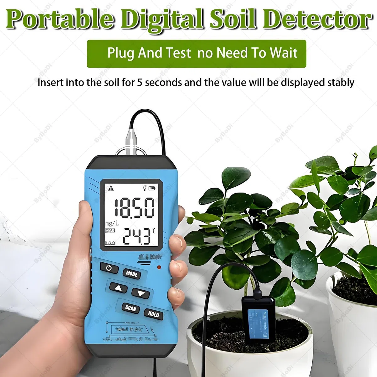 Rilevatore di Terreno Digitale Portatile 7 in 1, Tester di Terreno Multifunzionale, analizzatore NPK PH EC, con sensore di umidità e Temperatura,analizzatore di Terreno Portatile 7 in 1