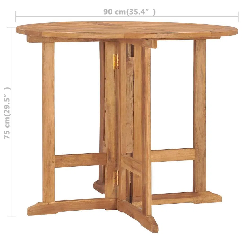 Générique Tavolo Da Giardino Pieghevole Teak 90 Cm Rotondo | Legno duro di teak robusto, design salvaspazio, facile da piegare, ideale per spazi esterni