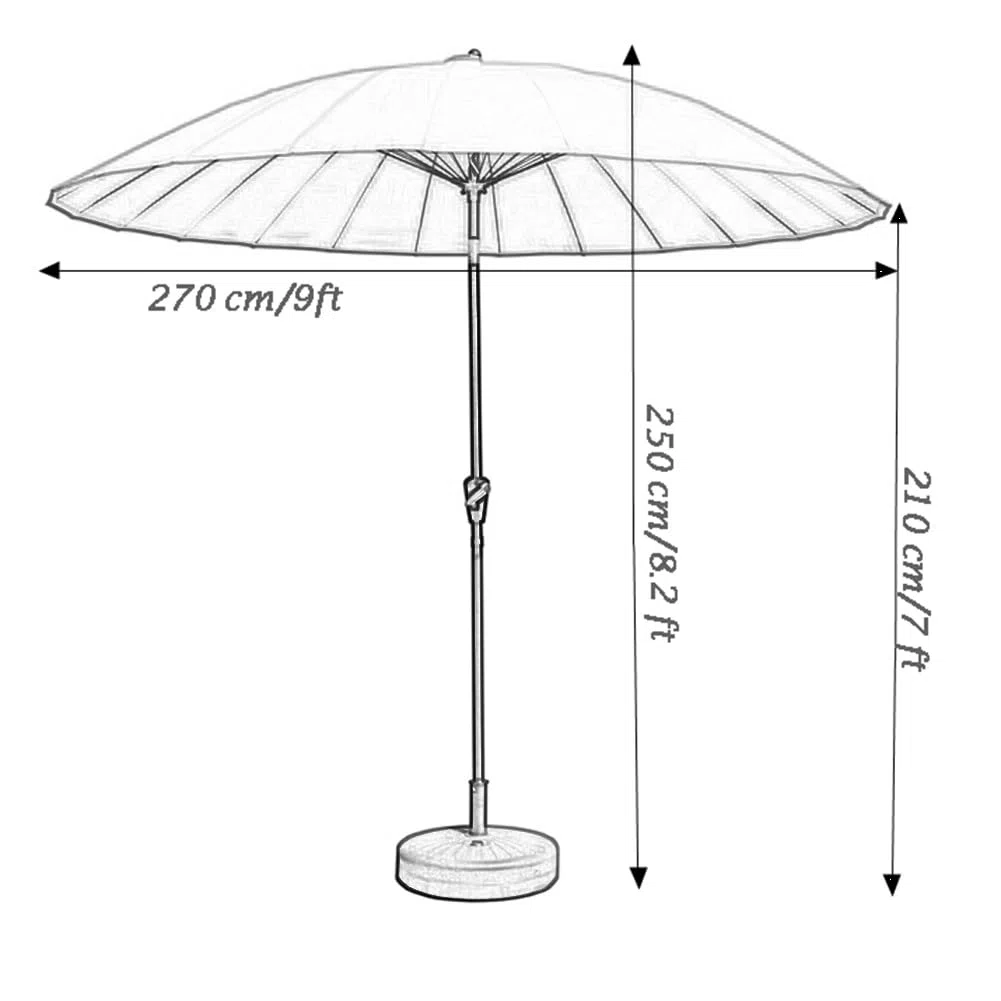 Ombrellone da esterno – Ombrello rotondo da tavolo da mercato con pulsante di inclinazione e manovella – Adatto per giardino, balcone, spiaggia, piscina e prato