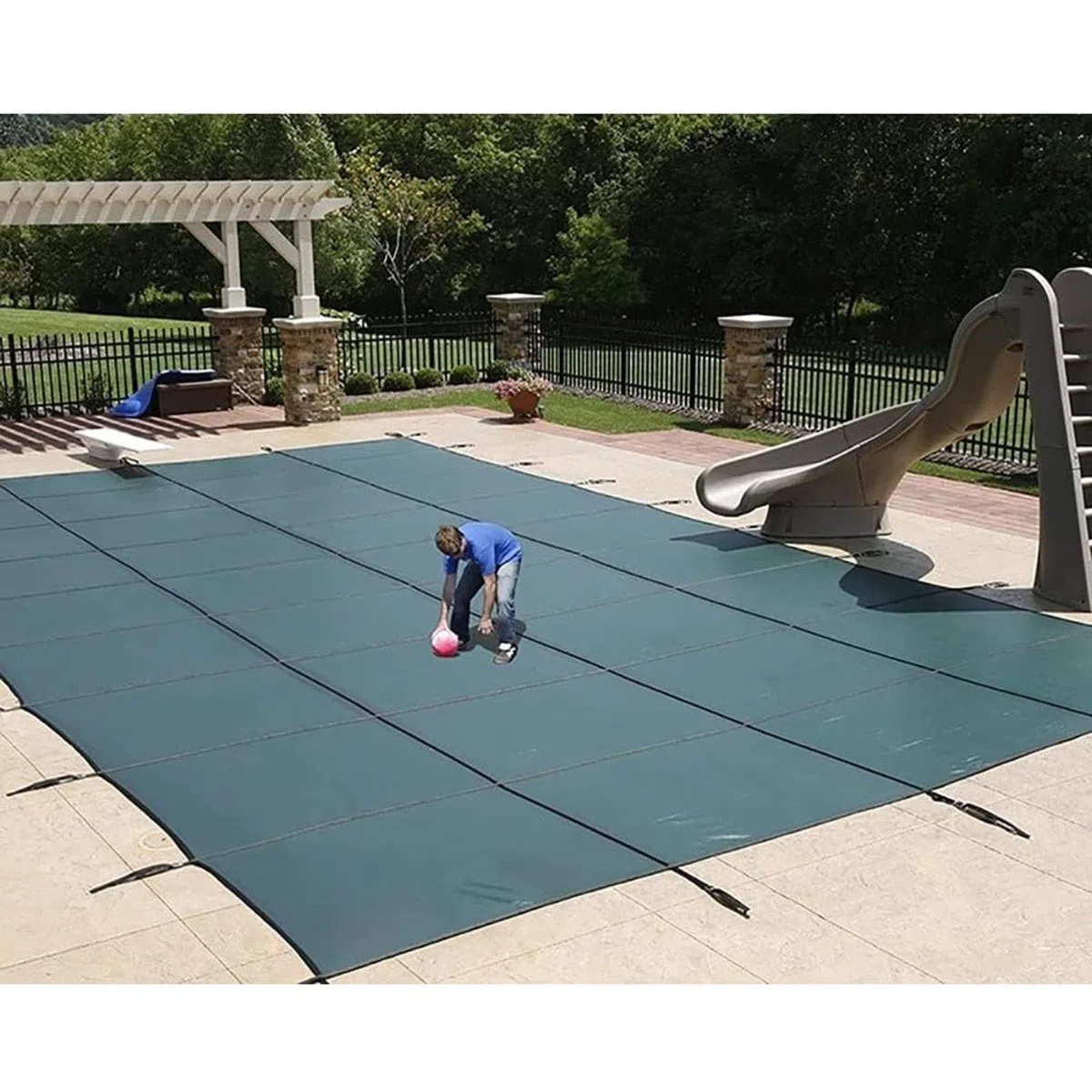 Inground Copertura di sicurezza per piscina, in rete verde, resistente, invernale, rotonda, per piscine interrate, 1,5 m/1,8 m/2,1 m/2,4 m/3 m/3,7 m/4,3 m/4,6 m/5,5 m/7,3 m grande (1 m x 1 m x 3 piedi