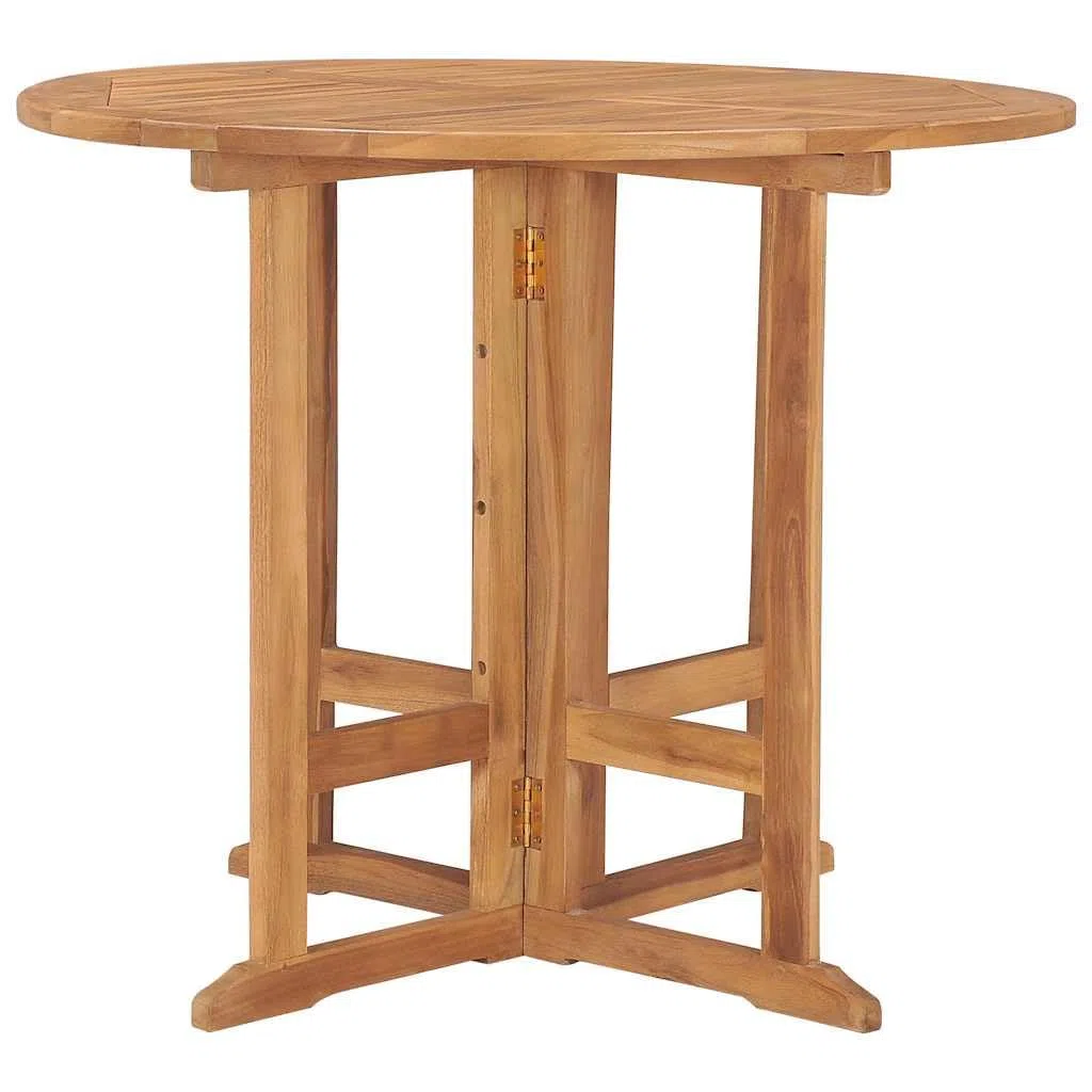 Générique Tavolo Da Giardino Pieghevole Teak 90 Cm Rotondo | Legno duro di teak robusto, design salvaspazio, facile da piegare, ideale per spazi esterni