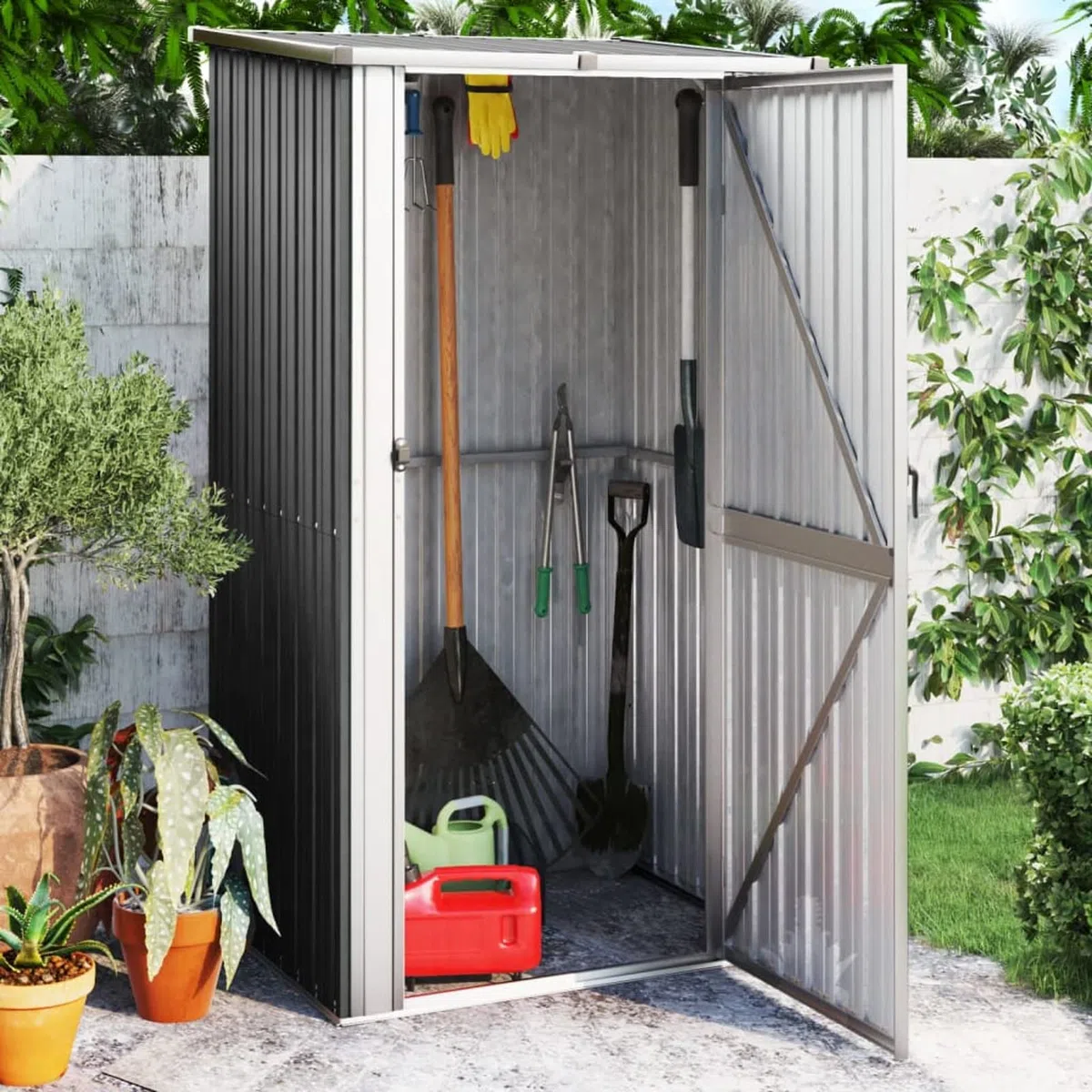 Capanno da Giardino Antracite 118,5x97x209,5 cm Acciaio Zincato,Capannone da Giardino,Casetta da Giardino,Casetta Attrezzi Giardino(SPU:150901)