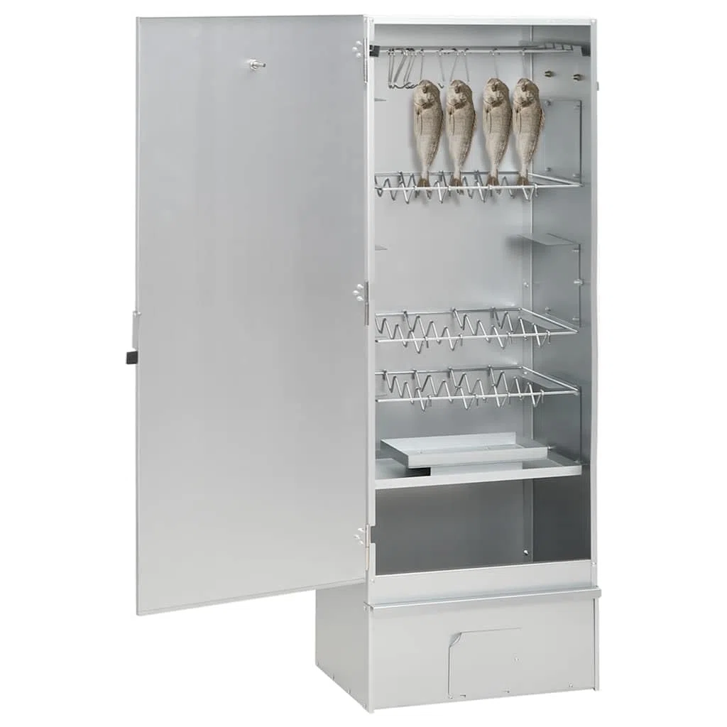 Affumicatore esterno in acciaio zincato, 110 cm | Multiuso con termometro, include griglie e ganci, per carne e pesce