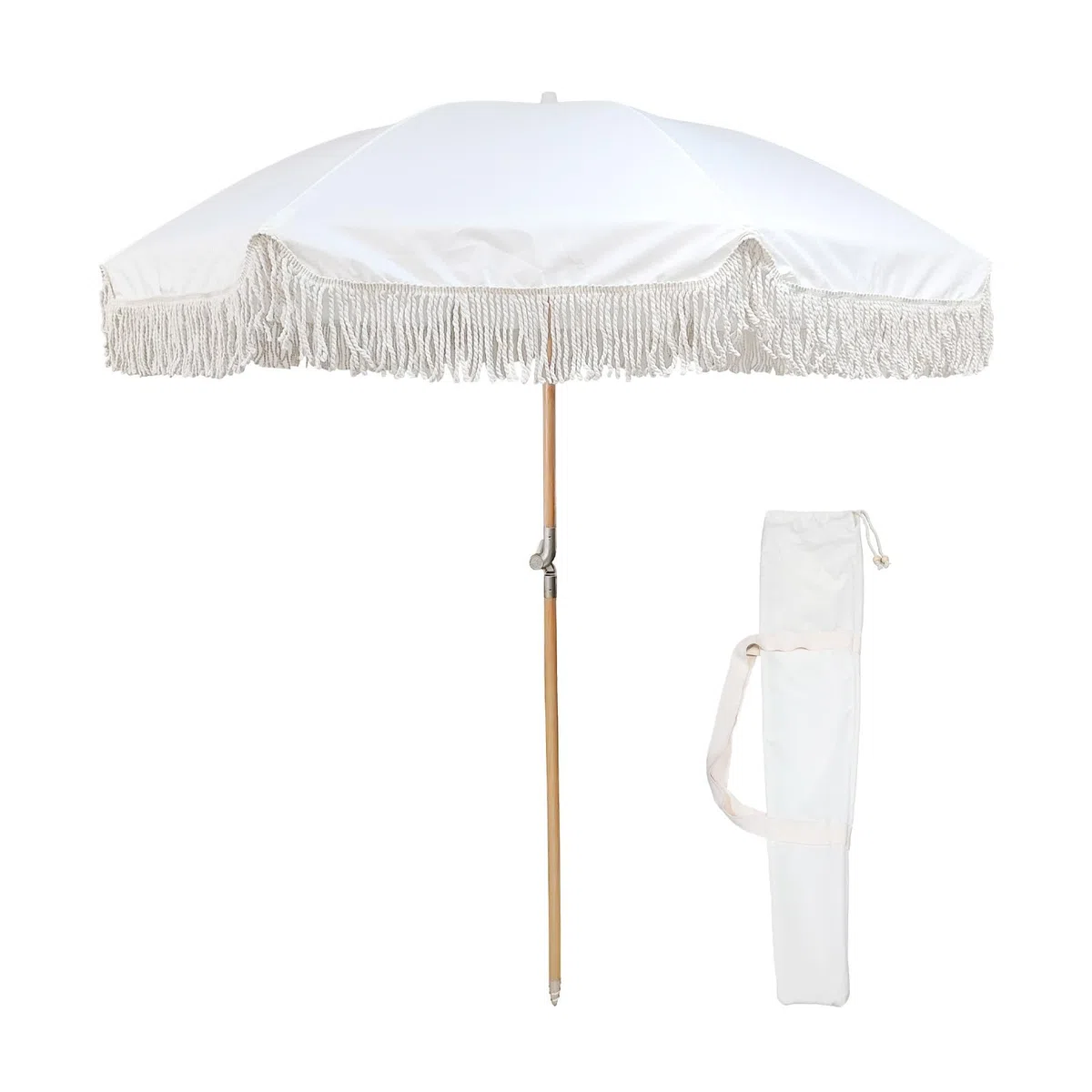 Ombrello da patio da 1,8 m, stile boho, in metallo, con protezione UPF 50+, regolabile, inclinabile, anti-pizzico, facile da trasportare, per giardino, cortile, piscina, spiaggia