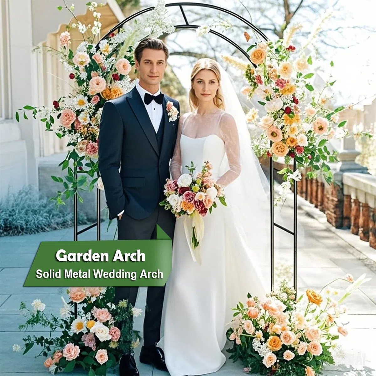 Arco per rose in metallo per giardino e matrimonio, arco per rose nere, 300 x 220 cm, perfetto ingresso floreale per balconi ed eventi all'aperto