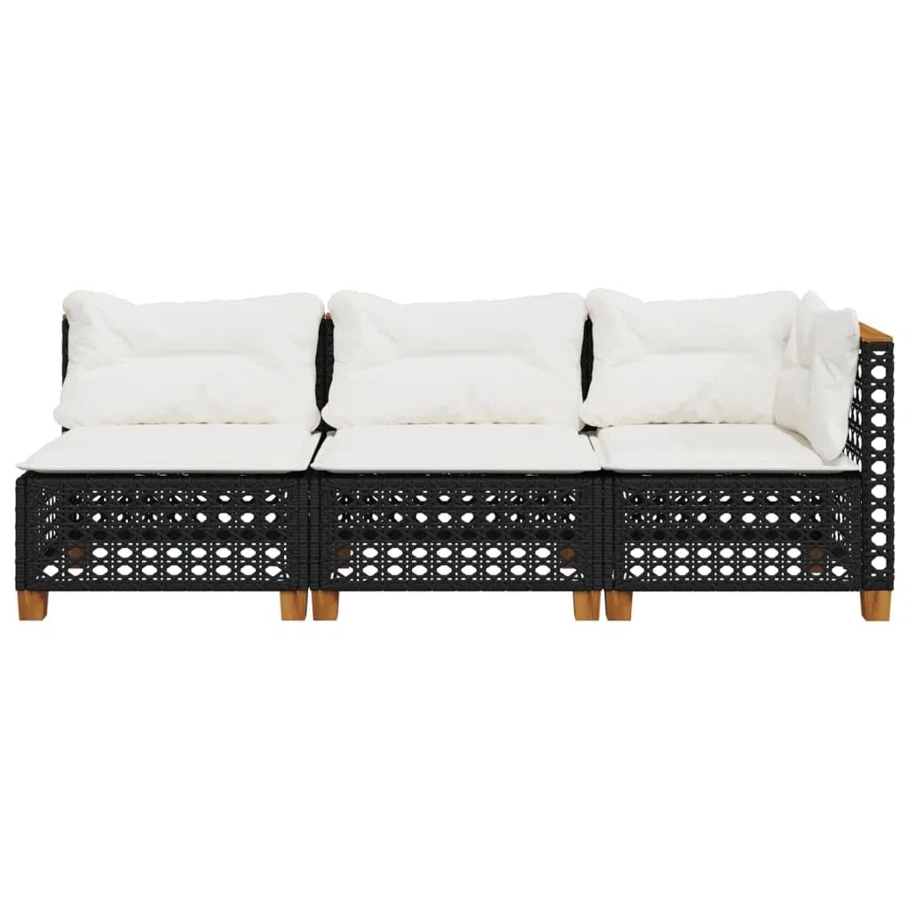 Gecheer Divano da Giardino a 3 Posti con Cuscini Nero in Polyrattan,Divani,da Giardino,per Esterno,Salottini,Salotto da Giardino,da Esterno,Divano Modulare,Set da Giardino,365941
