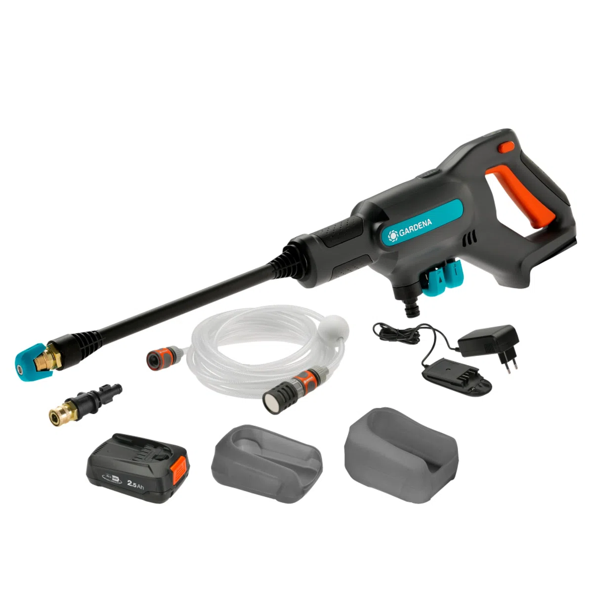 Gardena Idropulitrice Media Pressione A Batteria AquaClean 24/18V P4A Set Premium: Accessori aggiuntivi, Pressione dell'acqua regolabile, Ugelli intercambiabili, 3 modalità di pulizia (14800-31)