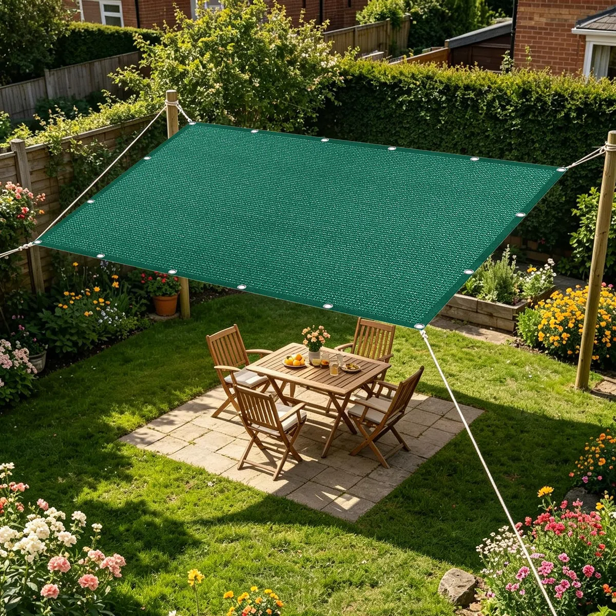 Vela Parasole 3.5 x 7 m in Tessuto Hdpe, Permeabile All'Aria e All'Acqua, Telo Ombreggiante Occhiellato Tenda da Sole Traspirante Rettangolare per Serra Cortile, Verde Scuro
