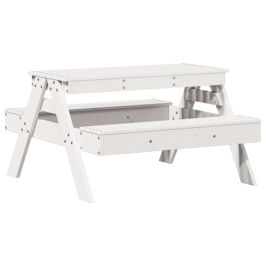 Tavolo da picnic per bambini bianco 88 x 97 x 52 cm in legno massello di pino