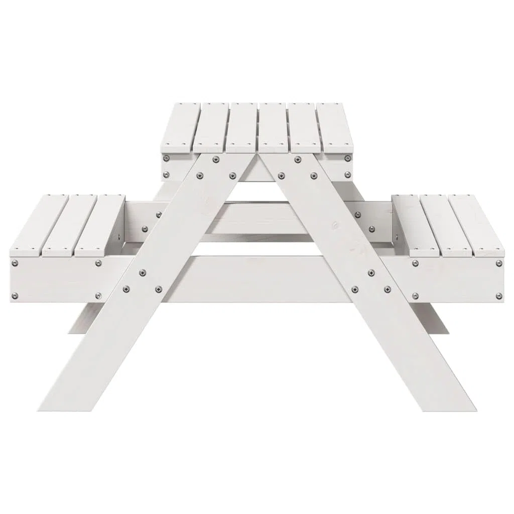 Tavolo da picnic per bambini bianco 88 x 97 x 52 cm in legno massello di pino