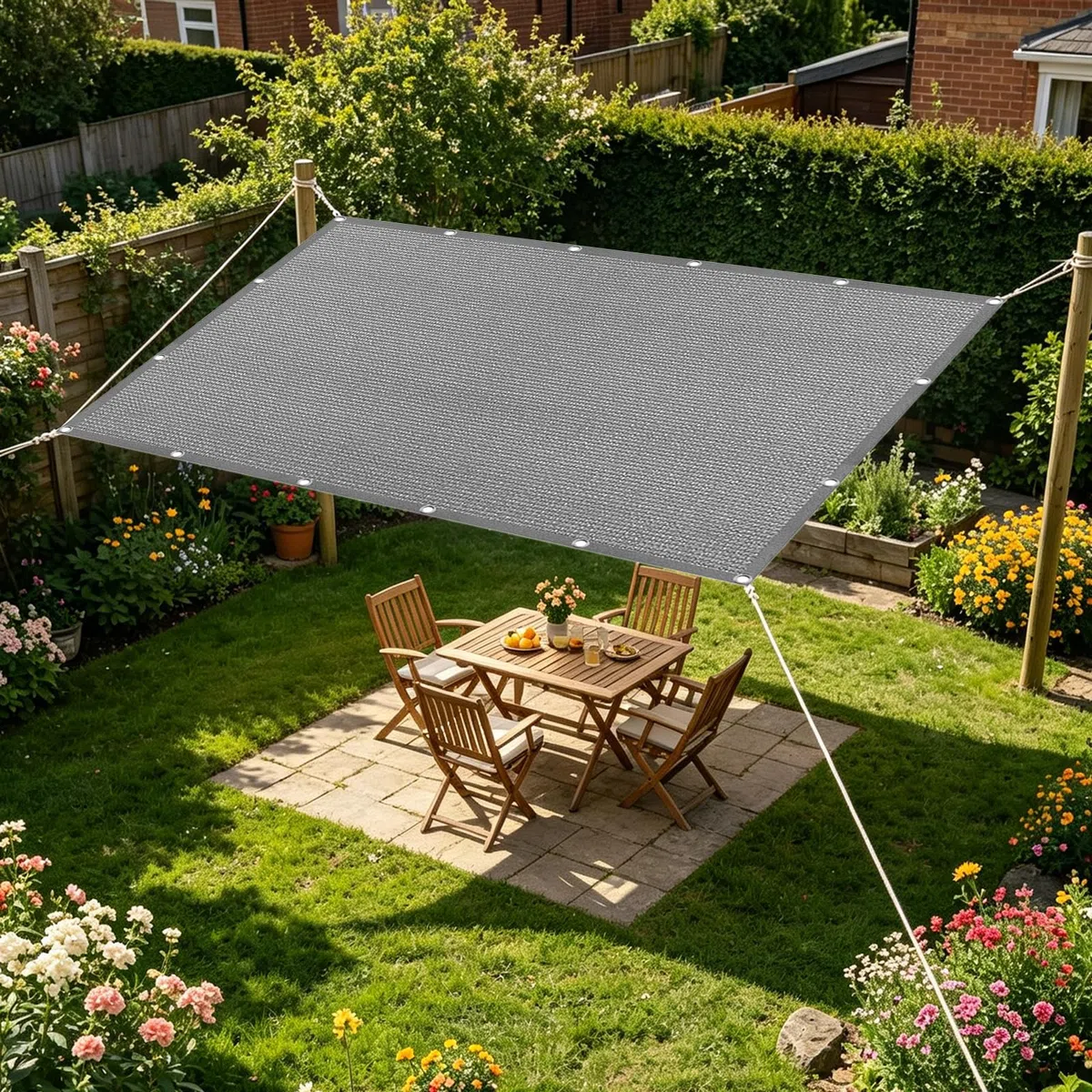 Vela Parasole 2 x 10.5 m in Tessuto Hdpe, Permeabile All'Aria e All'Acqua, Telo Ombreggiante Occhiellato Tenda da Sole Traspirante Rettangolare per Serra Cortile, Grigio Chiaro