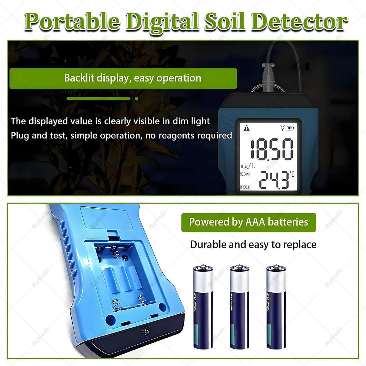 Rilevatore di Terreno Digitale Portatile 7 in 1, Tester di Terreno Multifunzionale, analizzatore NPK PH EC, con sensore di umidità e Temperatura,analizzatore di Terreno Portatile 7 in 1