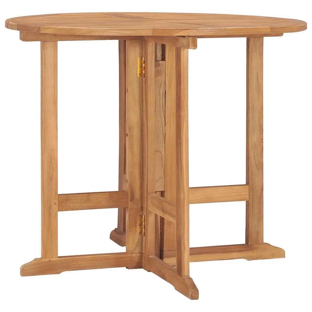 Générique Tavolo Da Giardino Pieghevole Teak 90 Cm Rotondo | Legno duro di teak robusto, design salvaspazio, facile da piegare, ideale per spazi esterni