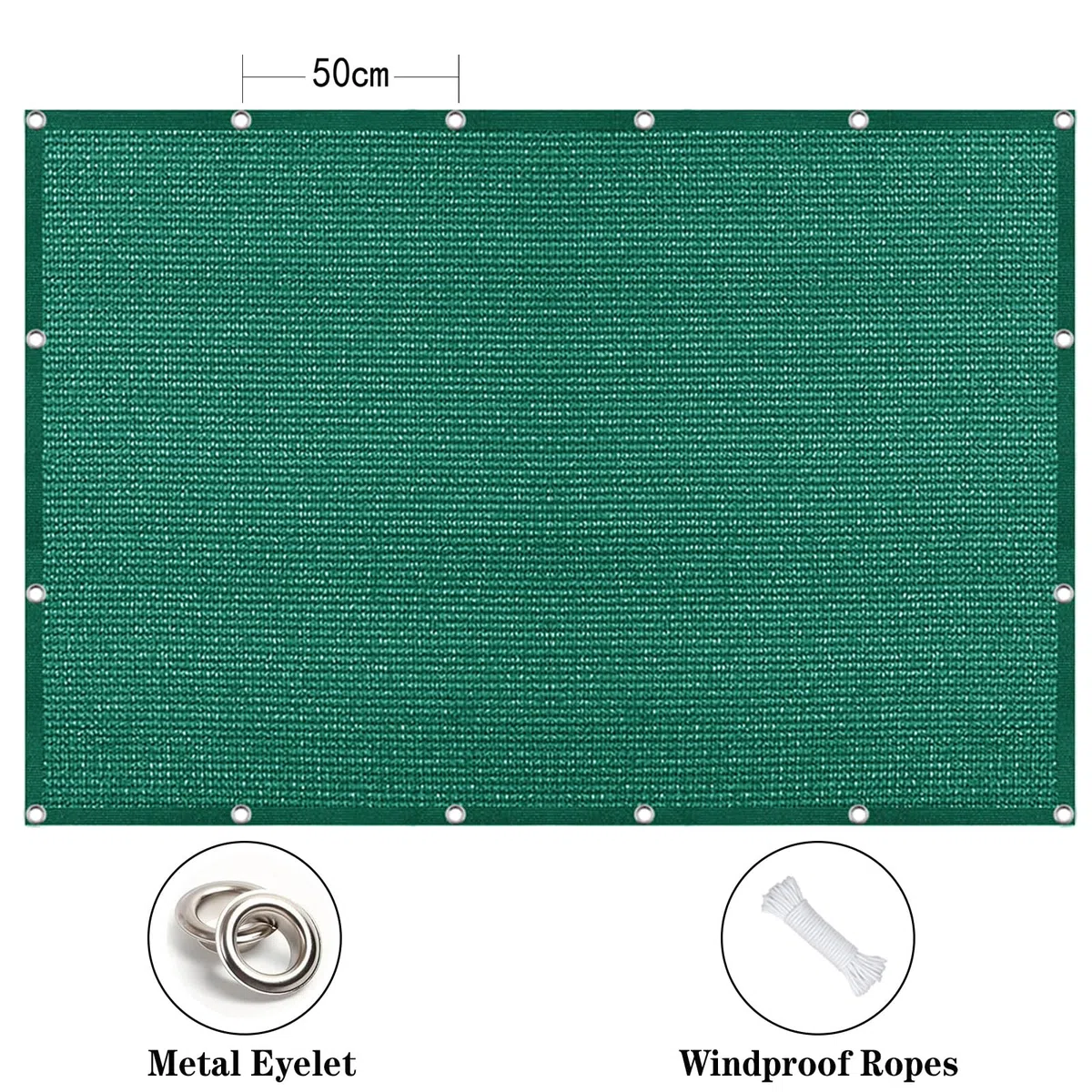 Vela Parasole 3.5 x 7 m in Tessuto Hdpe, Permeabile All'Aria e All'Acqua, Telo Ombreggiante Occhiellato Tenda da Sole Traspirante Rettangolare per Serra Cortile, Verde Scuro