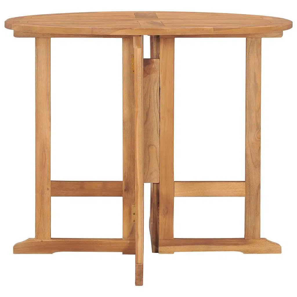 Générique Tavolo Da Giardino Pieghevole Teak 90 Cm Rotondo | Legno duro di teak robusto, design salvaspazio, facile da piegare, ideale per spazi esterni