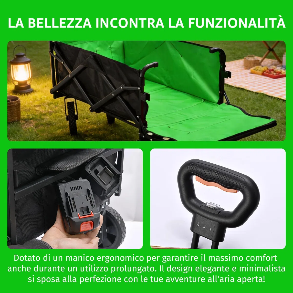 Carrello Spiaggia Elettrico Pieghevole 160 L/50 kg, Portellone | Carrello da Spiaggia Pieghevole, Doppio Motore con Batteria 4000mAh, Ruote Multiterreno per Campeggio, Shopping e Picnic