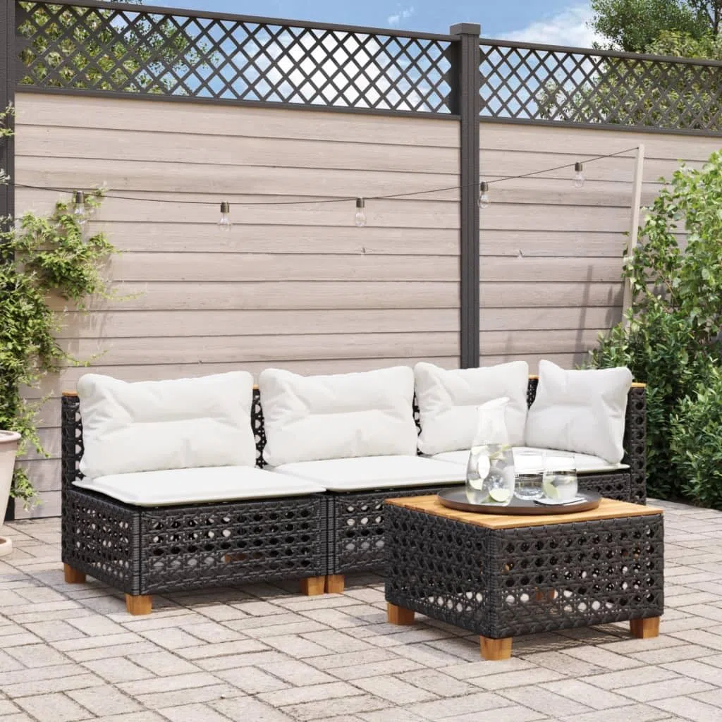Gecheer Divano da Giardino a 3 Posti con Cuscini Nero in Polyrattan,Divani,da Giardino,per Esterno,Salottini,Salotto da Giardino,da Esterno,Divano Modulare,Set da Giardino,365941