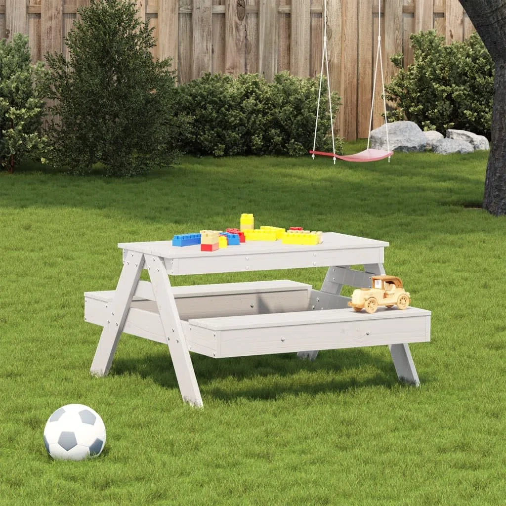 Tavolo da picnic per bambini bianco 88 x 97 x 52 cm in legno massello di pino