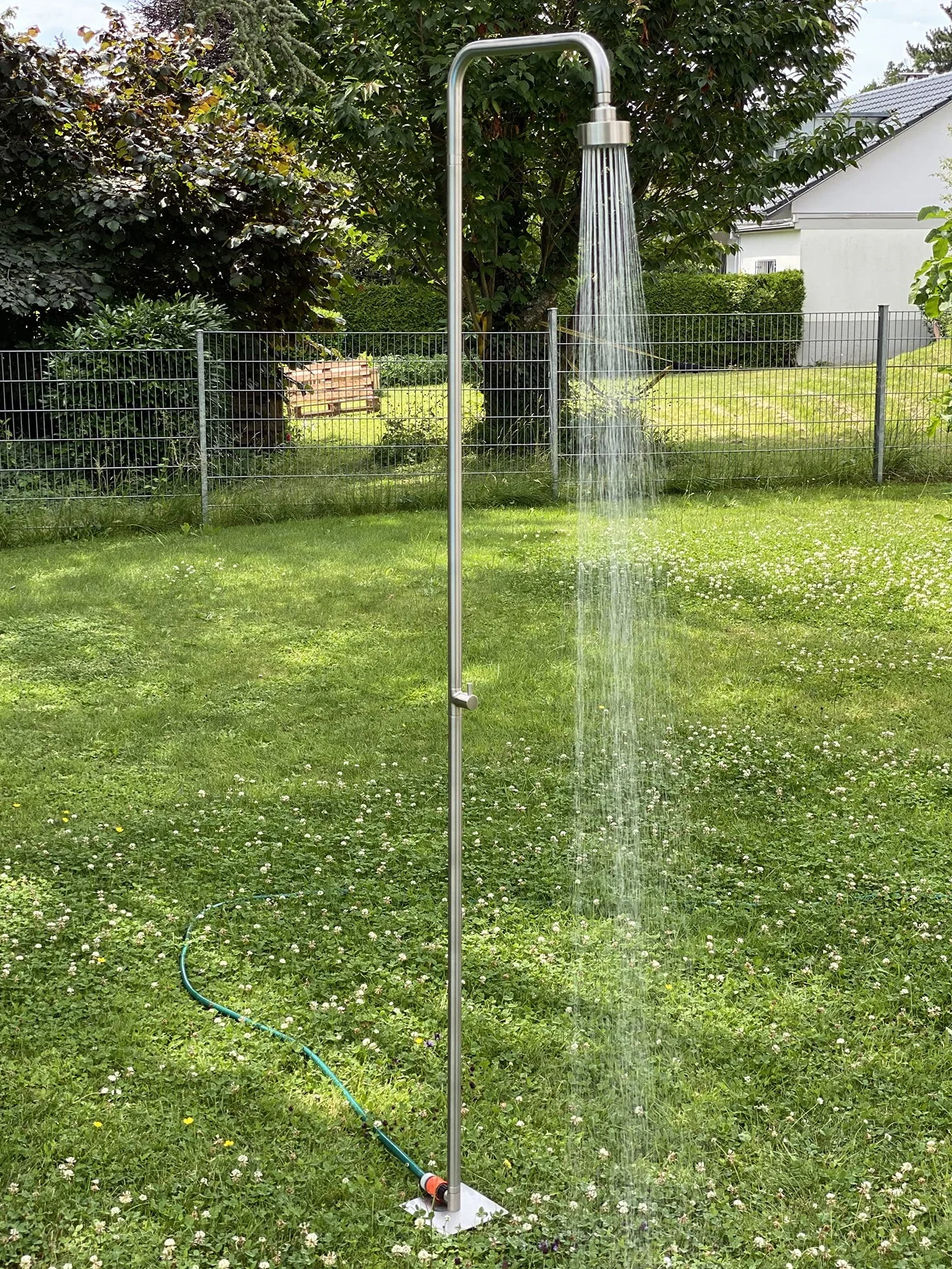 Design Doccia da Giardino Esterna Doccia per Piscina Deluxe in Acciaio Inox Spazzolato di Alta Qualità, Testa Orientabile