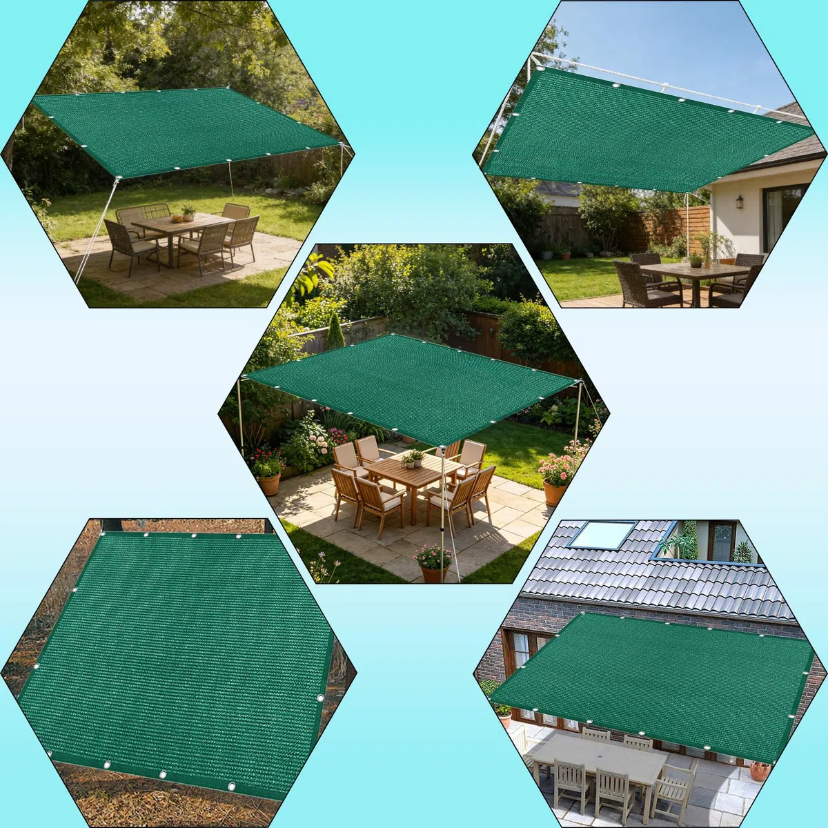 Vela Parasole 3.5 x 7 m in Tessuto Hdpe, Permeabile All'Aria e All'Acqua, Telo Ombreggiante Occhiellato Tenda da Sole Traspirante Rettangolare per Serra Cortile, Verde Scuro