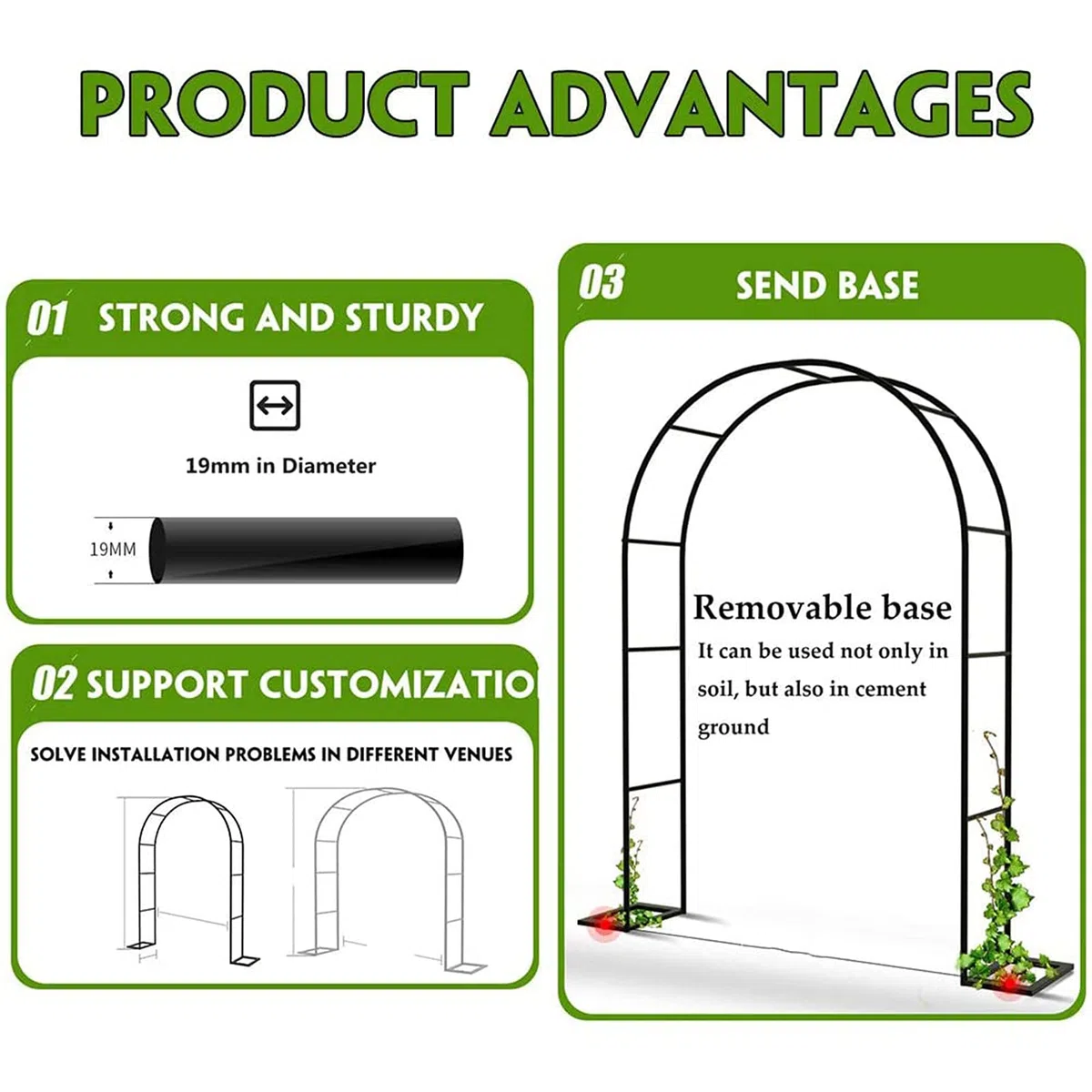 Arco da giardino in metallo bianco resistente alle intemperie - Ele graticcio per piante rampicanti e rose, perfetto per matrimoni e decorazioni per esterni, ideale per vialetti e decorazioni da