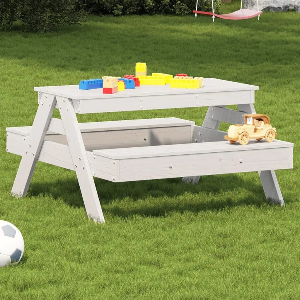 Tavolo da picnic per bambini bianco 88 x 97 x 52 cm in legno massello di pino