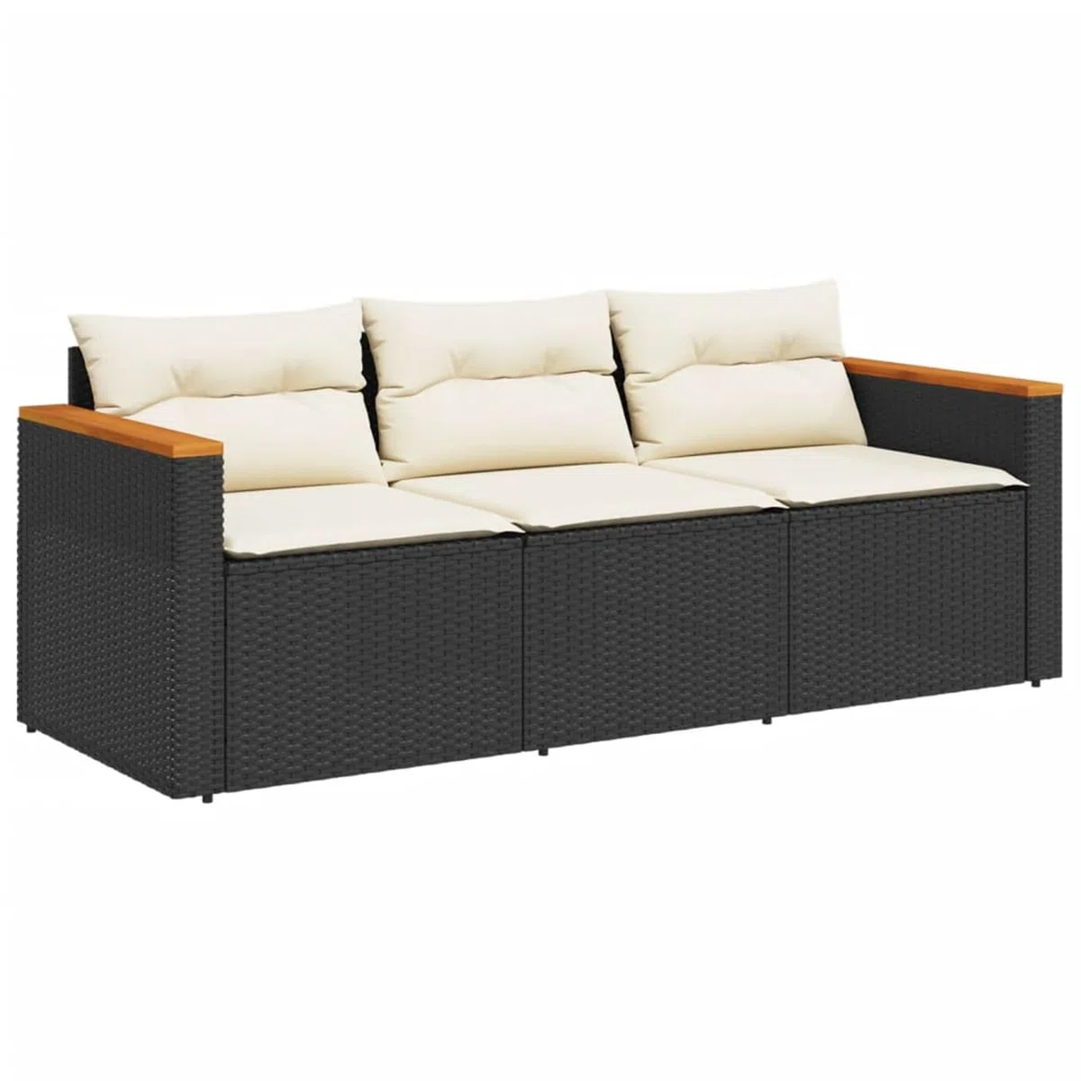 Divano da Giardino a 3 Posti con Cuscini Nero in Polyrattan,Divano Giardino,Divano Giardino Esterno,Divano Giardino per Esterno-365829