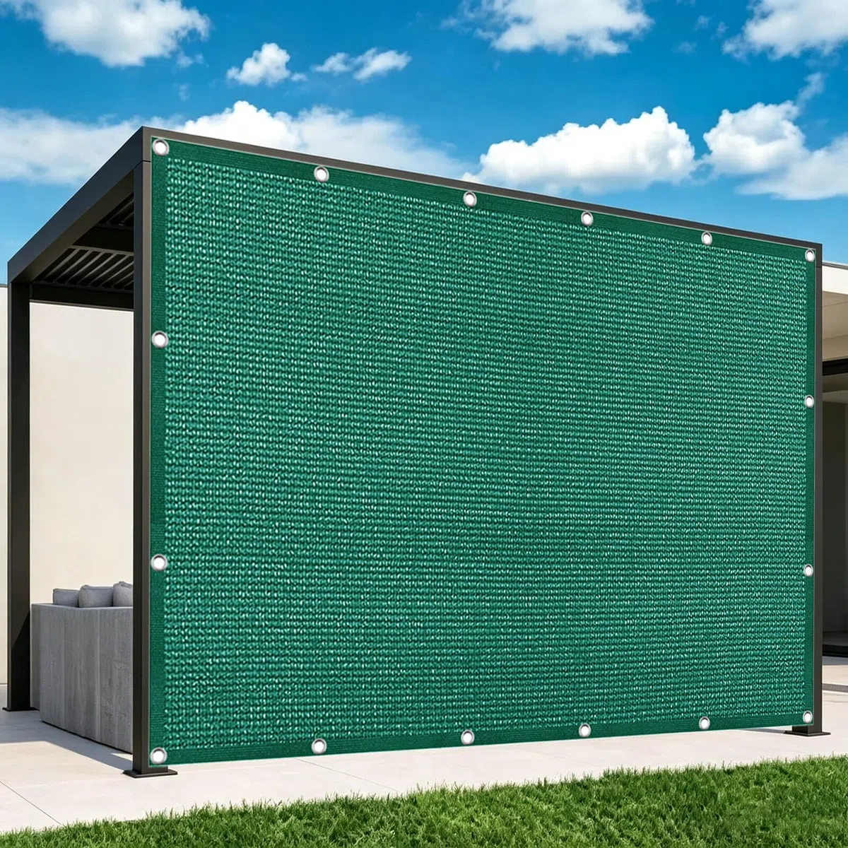 Vela Parasole 3.5 x 7 m in Tessuto Hdpe, Permeabile All'Aria e All'Acqua, Telo Ombreggiante Occhiellato Tenda da Sole Traspirante Rettangolare per Serra Cortile, Verde Scuro
